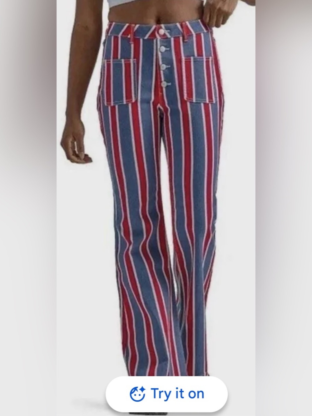 Wrangler Red, Blue & White Striped High-Rise Sailor Jeans - Picture 3 of 12